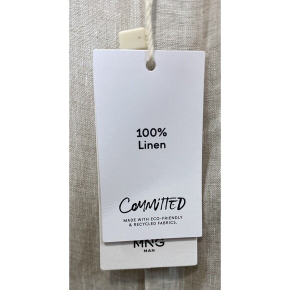 MNG Man Mango Linen Shirt Mens XL Beige Regular Fit Long Sleeve Button Up Eco - Picture 11 of 11
